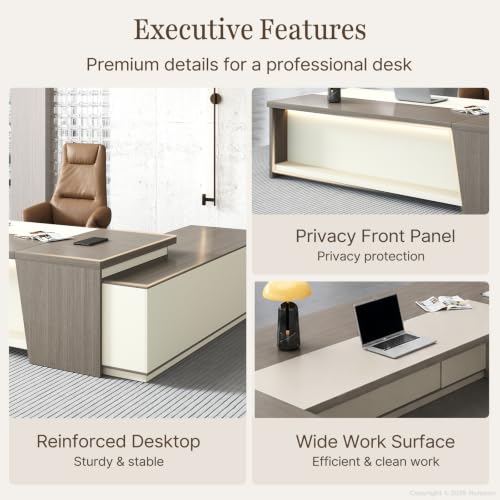 94" Executive L-Shaped Desk, 2" Top, LED, Power, Left Return, view 7