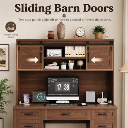 Farmhouse Executive Desk with Hutch and Charging Station, view 7