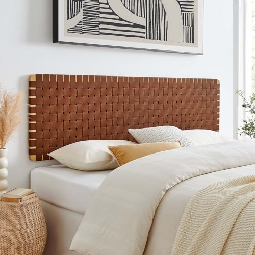 Sparta Vegan Leather Weave King Headboard in Natural Brown, view 2