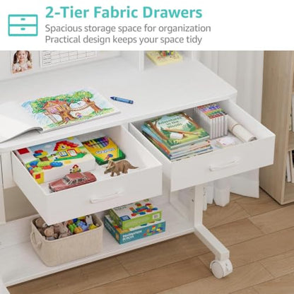 White Kids Desk with Hutch, Height Adjustable 32" Small Study Table, view 7