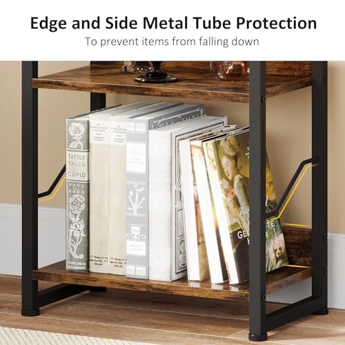 5 Tier Tall Bookshelf: Industrial Wood Book Shelf with Edge Protection Metal Narrow Bookshelf Bookcase Storage Organizer Display Rack for Living Room Home Office (Rustic Brown)