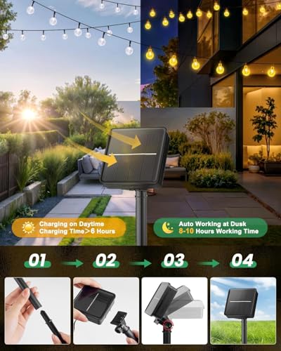 Solar String Lights Outdoor Waterproof, 2 Pack Total 120 LED 73 FT, Solar Powered Patio Lights with 8 Lighting Modes for Garden Yard Porch Wedding Party Decor (Warm White)