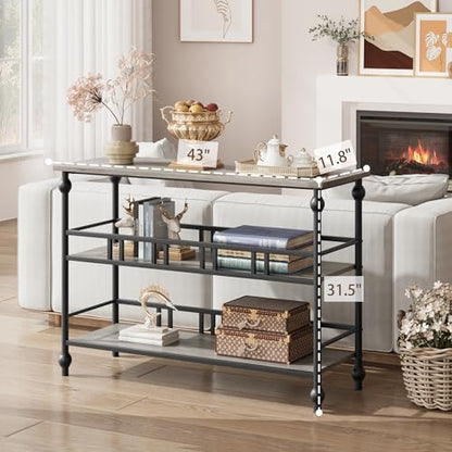 43" Console Table, 3-Tier Entryway Narrow Side Table with Shelves, Sofa Table for Living Room, Hallway, Bedroom, Rustic (Gray)