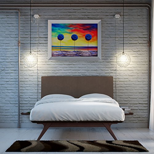 Tracy Mid-Century Modern Wood Platform Queen Bed with Two Nightstands in Cappuccino Brown
