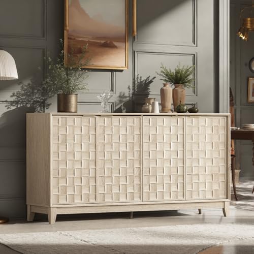 Fluted Sideboard Cabinet with Storage – Solid Wood Buffet for Dining Room, view 4