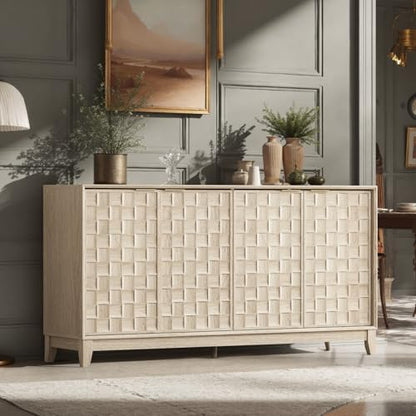 Fluted Sideboard Cabinet with Storage – Solid Wood Buffet for Dining Room, view 4