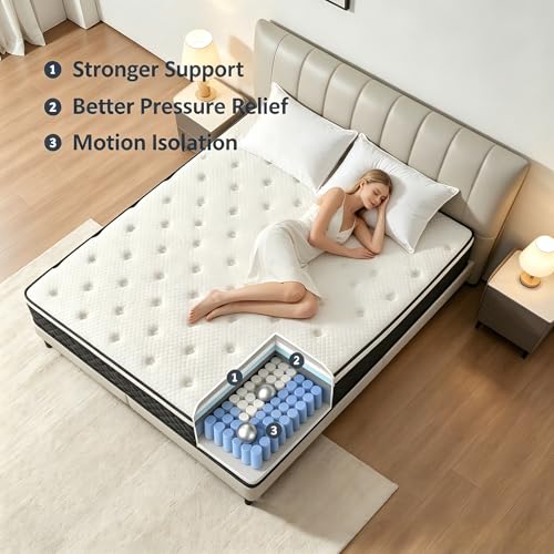 Queen Mattress, 12 Inch Queen Size Mattress in a Box, Pocketed Coils, view 7