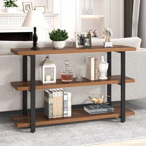 Console Tables for Entryway, Modern Wood and Metal Sofa Table with Storage Shelves for Living Room, Hallway, Entrance, or Behind Couch, Rustic Walnut, 47 Inch