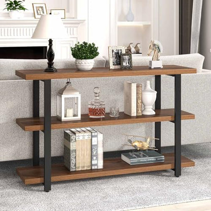Console Tables for Entryway, Modern Wood and Metal Sofa Table with Storage Shelves for Living Room, Hallway, Entrance, or Behind Couch, Rustic Walnut, 47 Inch