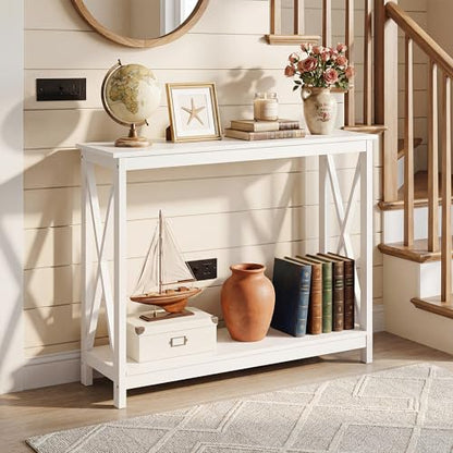 Console Table, Entryway Table, Narrow Sofa Table with 2-Tier Shelves, Entrance Table for Living Room, Entryway, Hallway, Foyer (White, 11.8" D x 39.4" W x 31.6" H)
