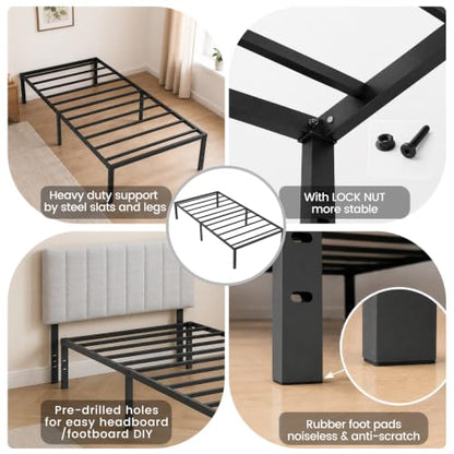 Twin Bed Frame 14 Inch Metal Platform with Under Bed Storage Space, view 6