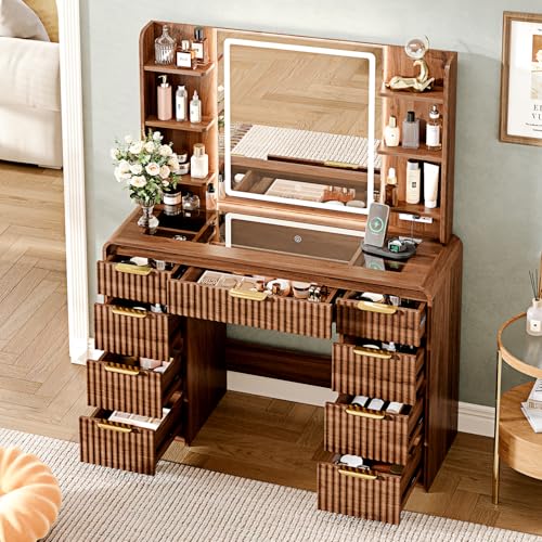 43" Makeup Vanity Desk with Mirror and Lights&Power Outl, view 4