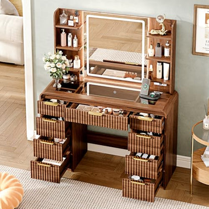43" Makeup Vanity Desk with Mirror and Lights&Power Outl, view 4