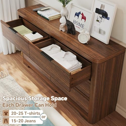 Fluted 6 Drawer Wood Dresser,Farmhouse Chest for Bedroom Entryway,Walnut, view 6