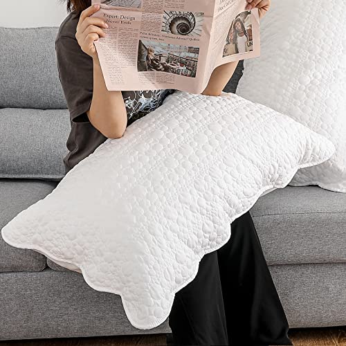 Standard Size Pillow Shams Set of 2, Ultra Soft Breathable 20 x 26 Inches Quilted Pillow Cases Envelope Closure for Sleeping, Decorative Microfiber Bed Pillowcases Easy Care, White
