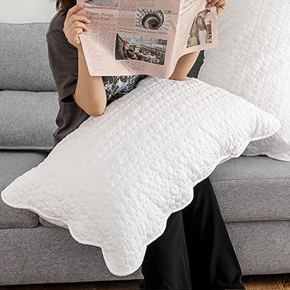 Standard Size Pillow Shams Set of 2, Ultra Soft Breathable 20 x 26 Inches Quilted Pillow Cases Envelope Closure for Sleeping, Decorative Microfiber Bed Pillowcases Easy Care, White