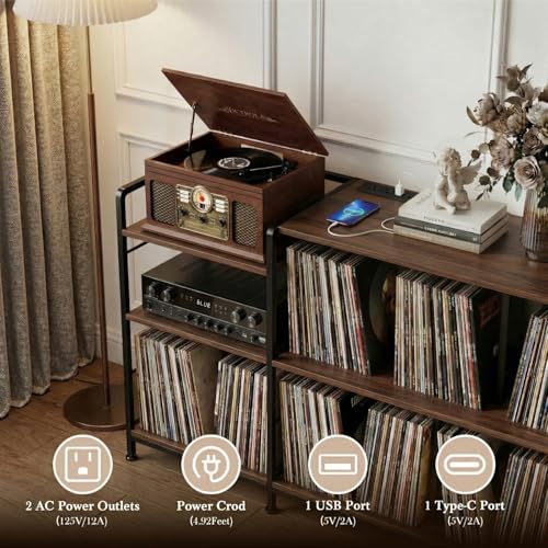 Vinyl Record Player Stand, Walnut, view 5