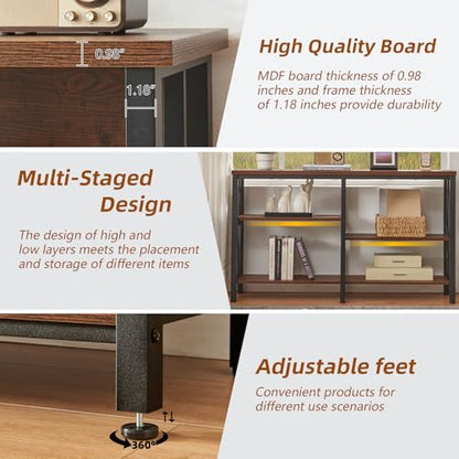 Console Sofa Table, Rustic Entryway Table with Metal Frame and Open Shelves, Industrial Hallway Table with 3 Tier for Entry, Living Room, Foyer,Brown,47 inch