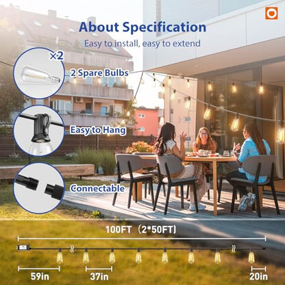 100FT LED Outdoor String Lights with Remote Waterproof Patio Lights with, view 7