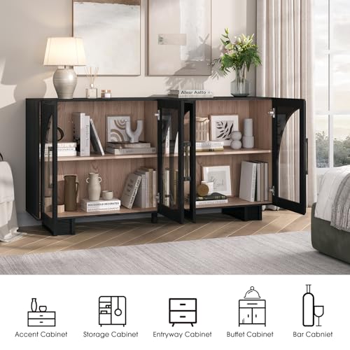 63” Sideboard Buffet Cabinet with Storage for Dining Room,Black, view 4