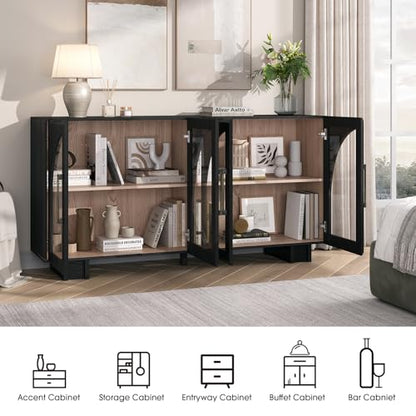 63” Sideboard Buffet Cabinet with Storage for Dining Room,Black, view 4