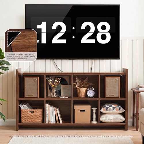 8 Cube Low Storage Organizer, 63" Long Horizontal Bookshelf, Walnut, view 5