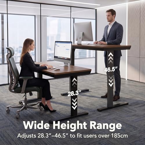35 X 20 Inch Standing Desk with Drawers, Electric Adjustable Height Desk, Quick Install One-Piece Tabletop with USB Charging Ports, Sit to Stand Up Desk for Home Office, Black Walnut