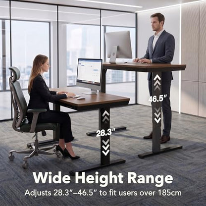 35 X 20 Inch Standing Desk with Drawers, Electric Adjustable Height Desk, Quick Install One-Piece Tabletop with USB Charging Ports, Sit to Stand Up Desk for Home Office, Black Walnut