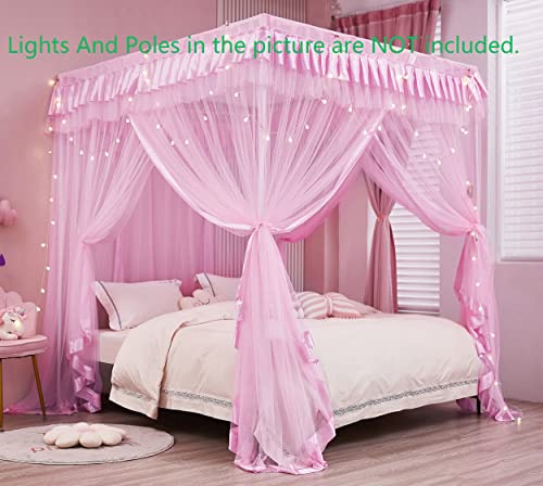 4 Corners Post Canopy Bed Curtains for Girls Full Size, view 5