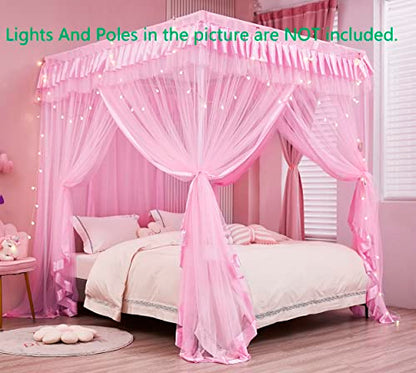 4 Corners Post Canopy Bed Curtains for Girls Full Size, view 5