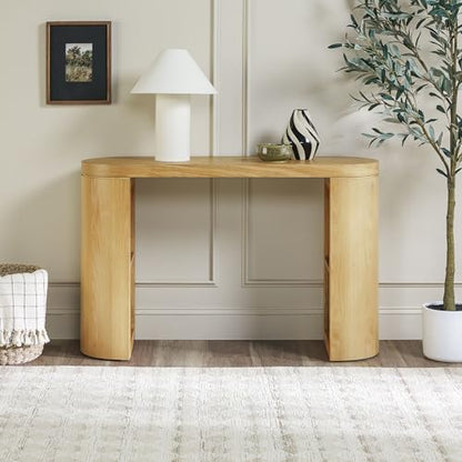Maya Solid Oak Wood Veneer Console Table with Storage, 48 Inch, White Oak