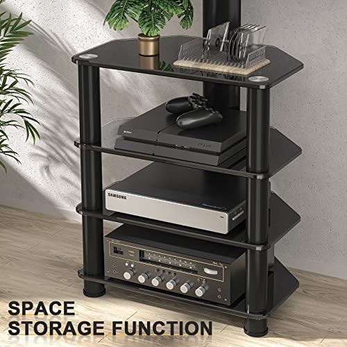 TAVR 4-Tiers Media Component Swivel TV Stand for 32-70 inch TVs | Height Adjustable TV Mount Stand with Tempered Glass Audio Shelf, Floor Tall TV Stand for Bedroom, Living Room, Office, Black