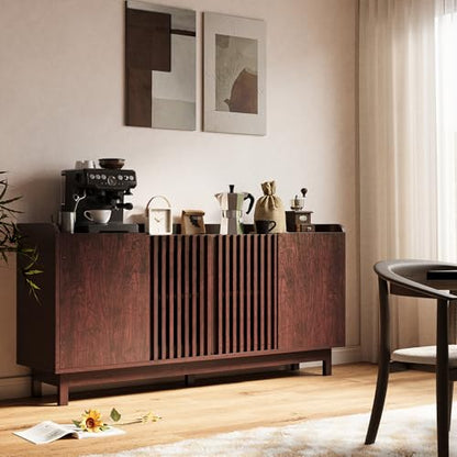 Storage Cabinet with Grille Doors, Natural Red Walnut | 2 Adjustable Shelves