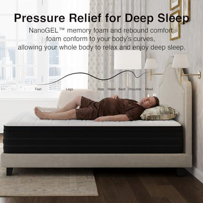 Queen Mattress 12 Inch, Cooling Hybrid Mattress with Upgraded Coils, view 5