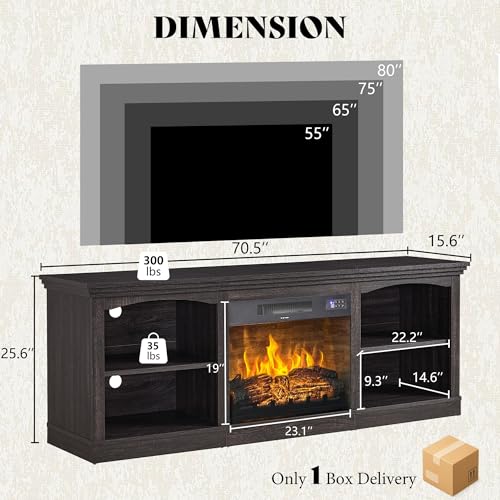 70" Fireplace TV Stand for TVs up to 80" One-Box Delivery, view 3