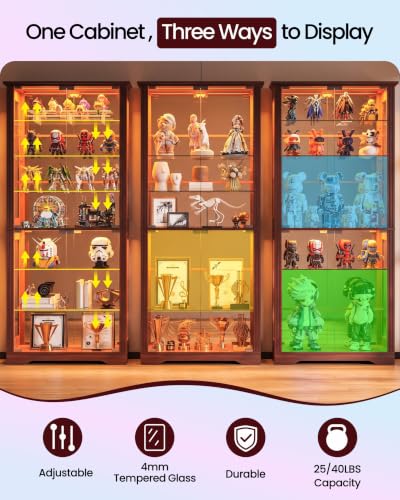 Glass Display Cabinet with RGB Lights & Adjustable Shelves, view 5