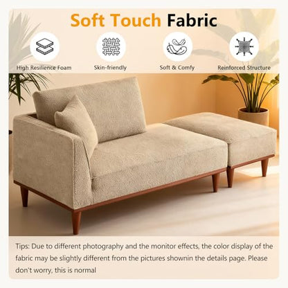 Green Upholstered Chaise Lounge Chair for Bedroom with Ottoman & Left Armrest, view 5
