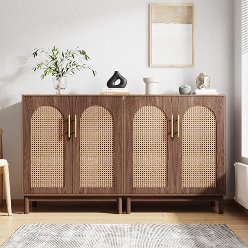 Set of 2 Rattan Sideboard, 59” Buffet Cabinet with Storage, view 2