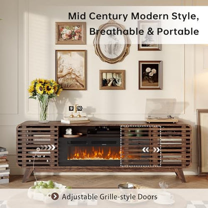 70" Fireplace TV Stand,Walnut, view 5