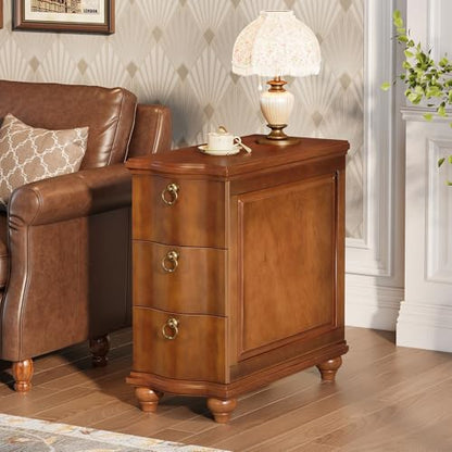 Tribesigns Wood Narrow End Table, Fully Assembled Walnut Nightstand | 3-Drawers Slim Side Table for Bedside, Small Spaces, Living Room, Bedroom, No Assembly Required