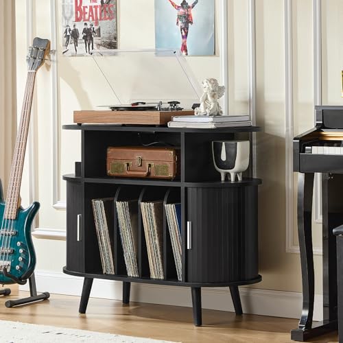 Large Round Record Player Stand with Charging Station, view 6