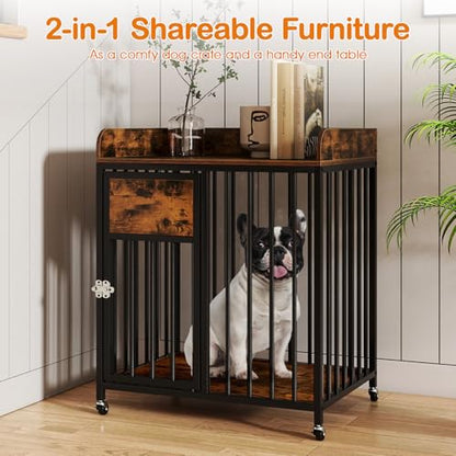 GINATEX 27.5" Dog Crate Furniture with Wheels, Indoor Dog Kennel End Table, view 5