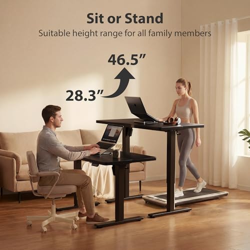 Standing Desk, 55x24 Inches Sit Stand Home Office Desk, Electric Stand up Desk, Adjustable Desk with Splice Board, Black Frame/Black Top
