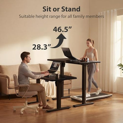 Standing Desk, 55x24 Inches Sit Stand Home Office Desk, Electric Stand up Desk, Adjustable Desk with Splice Board, Black Frame/Black Top