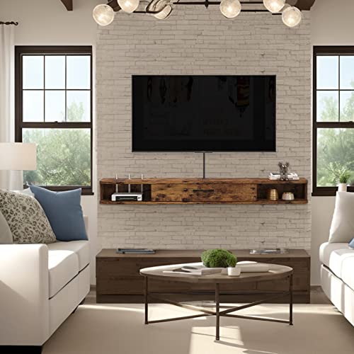 Floating TV Unit, 47'' Wall Mounted TV Cabinet, Floating Shelves with Door, view 6