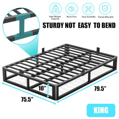 Steel Slats King Bed Frame with Rounded Corners, Quiet Assembly, view 4