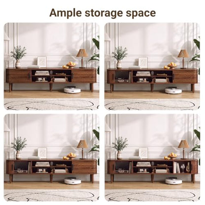70" TV Stand with Rolling Doors and Storage, Mid-Century, Walnut, view 7