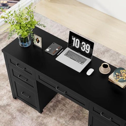 Farmhouse 61'' Rustic Office Desk with 5 Drawers.Pure Black, view 7