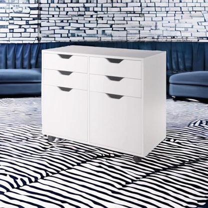 Halifax 2-Section Mobile Storage Cabinet with 4 Drawers and 2 Cabinets – Rolling Organizer with Locking Wheels in White Finish for Home or Office Use 5.98" D x 32.13" W x 26.3" H