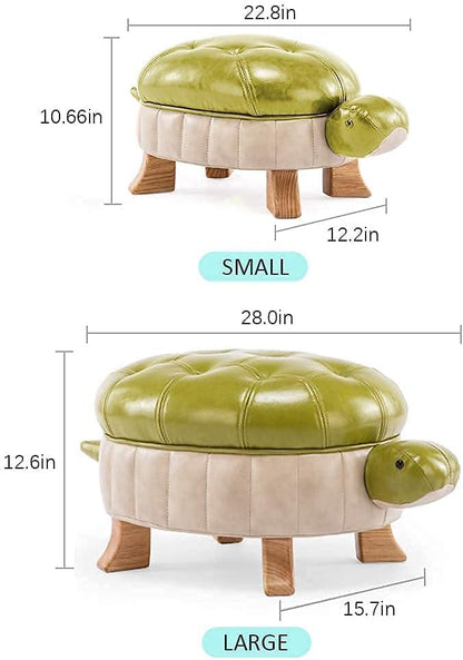 Animal Footstool Turtle Upholstered Ottoman PU Leather Pouf Wood Foot Stool Rest for Living Room Bedroom Sofa Bench Seat Chair, Grass Green, Large